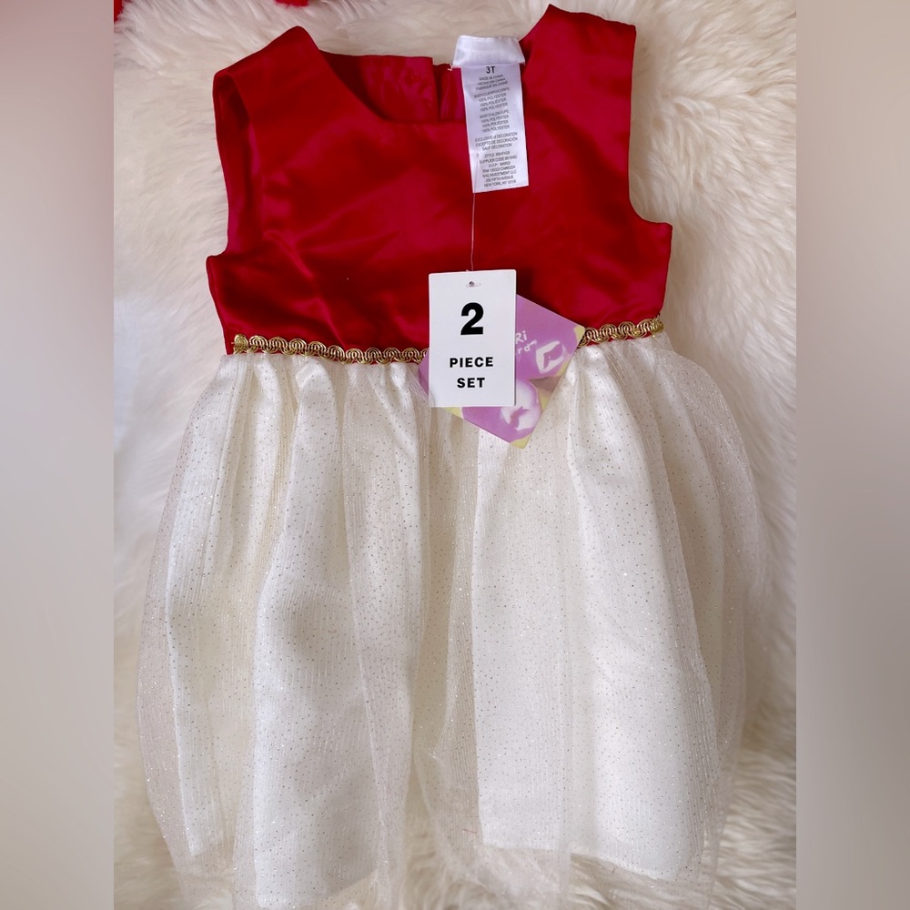 Gorgeous Crimson Red and Cream Dress with Red Rose Coat 3T